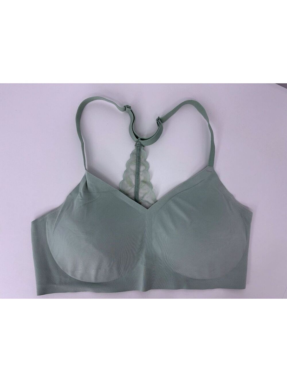 TRUE Light Green Soft Cup Bra with Lace Racerback Detail Women's size large